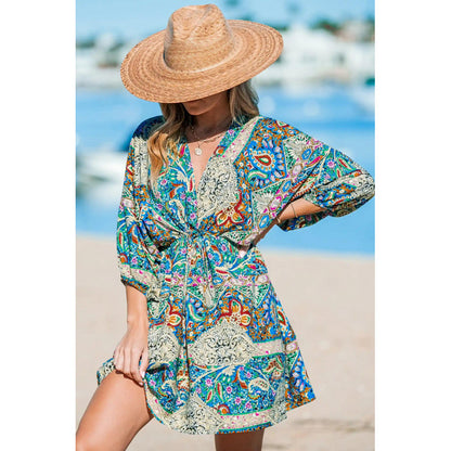 Damen Strandkleid mit Wickeloptik und modischem Muster Stalluxe Blaue Blumen