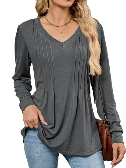 Damen Viskose Blusenshirt mit eleganten Falten und V-Ausschnitt Stalluxe