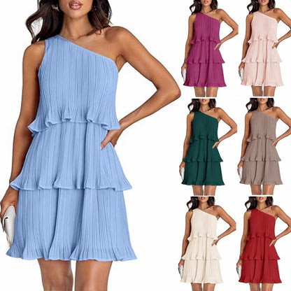 Damen asymmetrisches Flatterkleid mit Rüschendetails Stalluxe