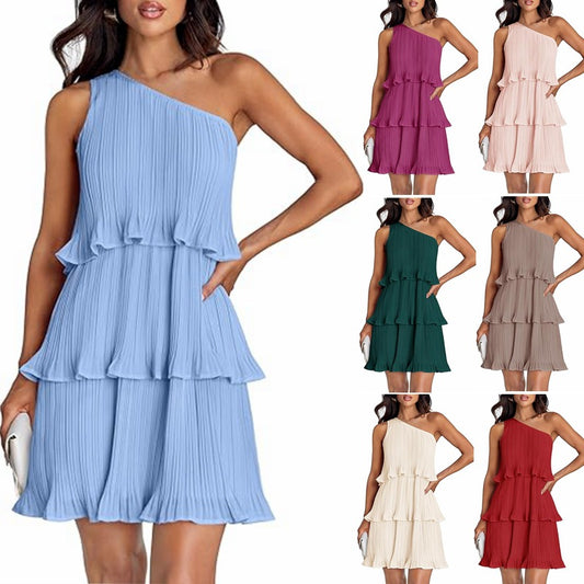 Damen asymmetrisches Flatterkleid mit Rüschendetails Stalluxe