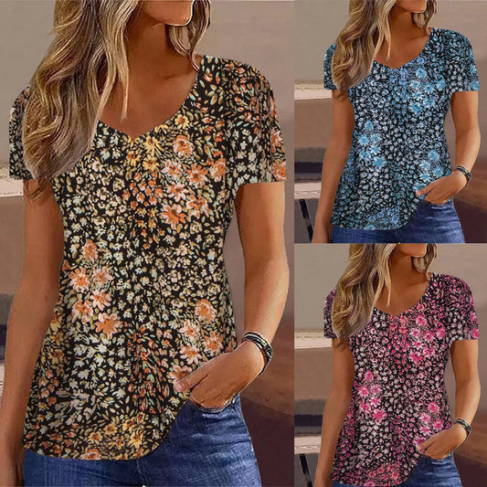 Damen Kurzarmbluse mit floralen Akzenten Stalluxe