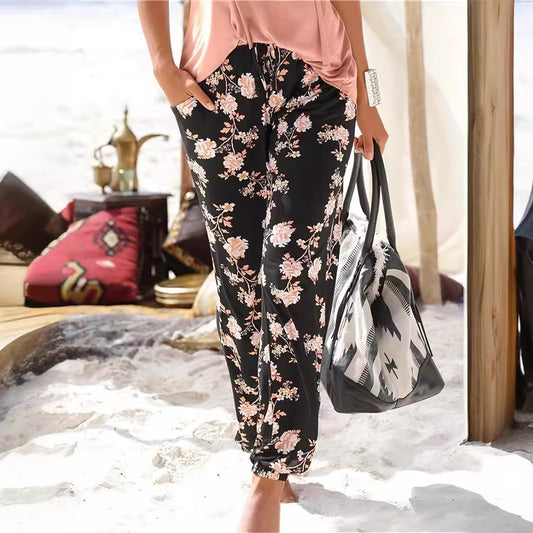 Damen Freizeithose mit floralem Muster und elastischem Bund Stalluxe