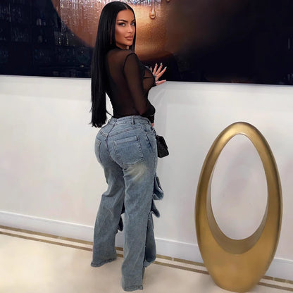 Damen Oversize Cargo-Jeans mit praktischem Knopfverschluss Stalluxe