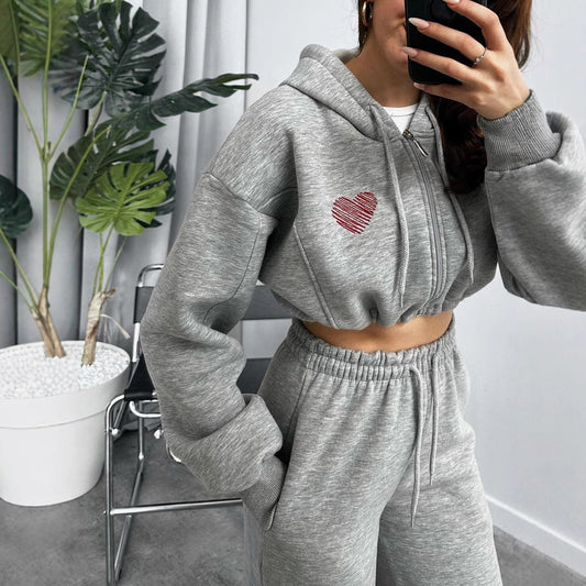Damen cropped Kapuzenpullover und entspannte Jogginghose Set Stalluxe