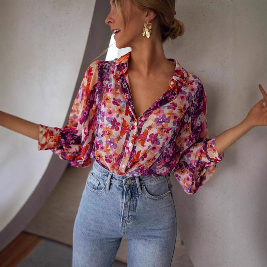 Damen Bluse mit floralen Mustern und eleganten Volantärmeln Stalluxe