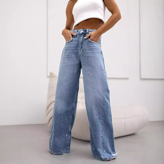 Damen Weit geschnittene Jeanshose mit hohem Bund und lässigem Stil Stalluxe