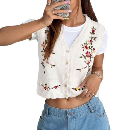 Damen Bestickte Weste mit Knopfleiste Stalluxe