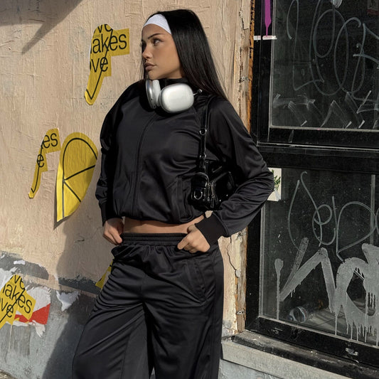 Damen sportliche Trainingsjacke und passende Hose mit hoher Taille Stalluxe