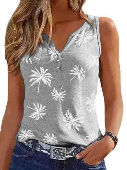 Damen ärmelloses Oberteil mit Palmenmotiv und Knopfdetails Stalluxe