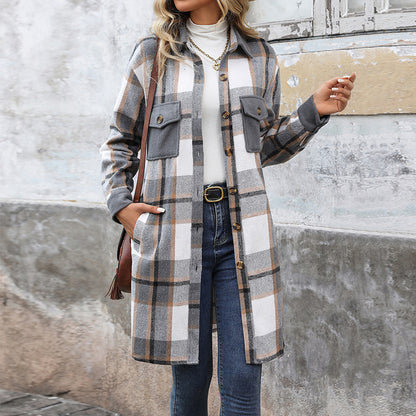 Damen karierte Flanelljacke mit aufgesetzten Taschen und Knopfverschluss Stalluxe