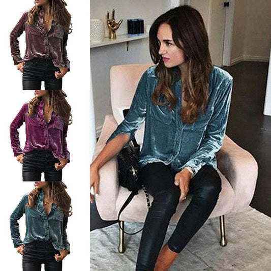 Damen Satin Bluse mit dekorativen Brusttaschen Stalluxe
