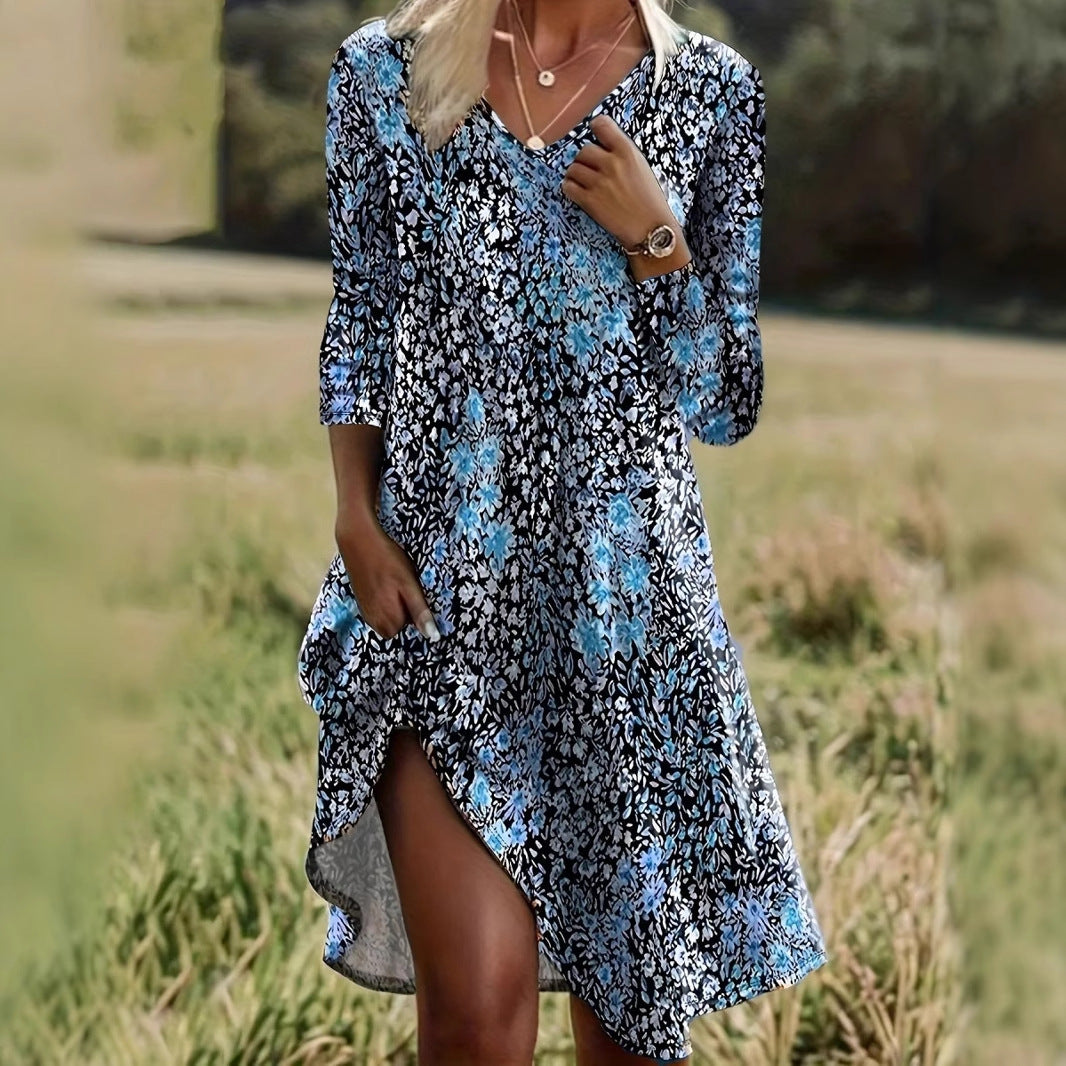 Damen Freizeitkleid mit modischem V-Ausschnitt und Seitenschlitz Stalluxe