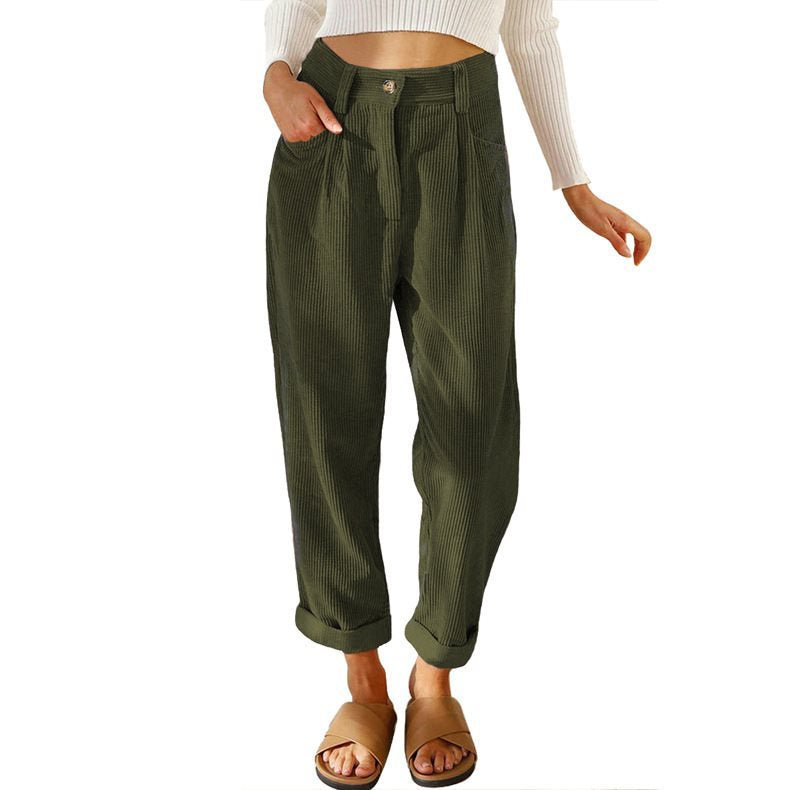 Damen Bequeme und elegante Hochtaillierte Hose mit feinem Rippmuster Stalluxe
