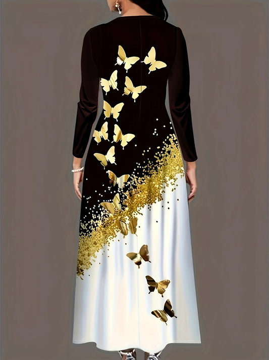 Damen Maxikleid mit elegantem Schmetterlingsdesign und goldenen Akzenten Stalluxe