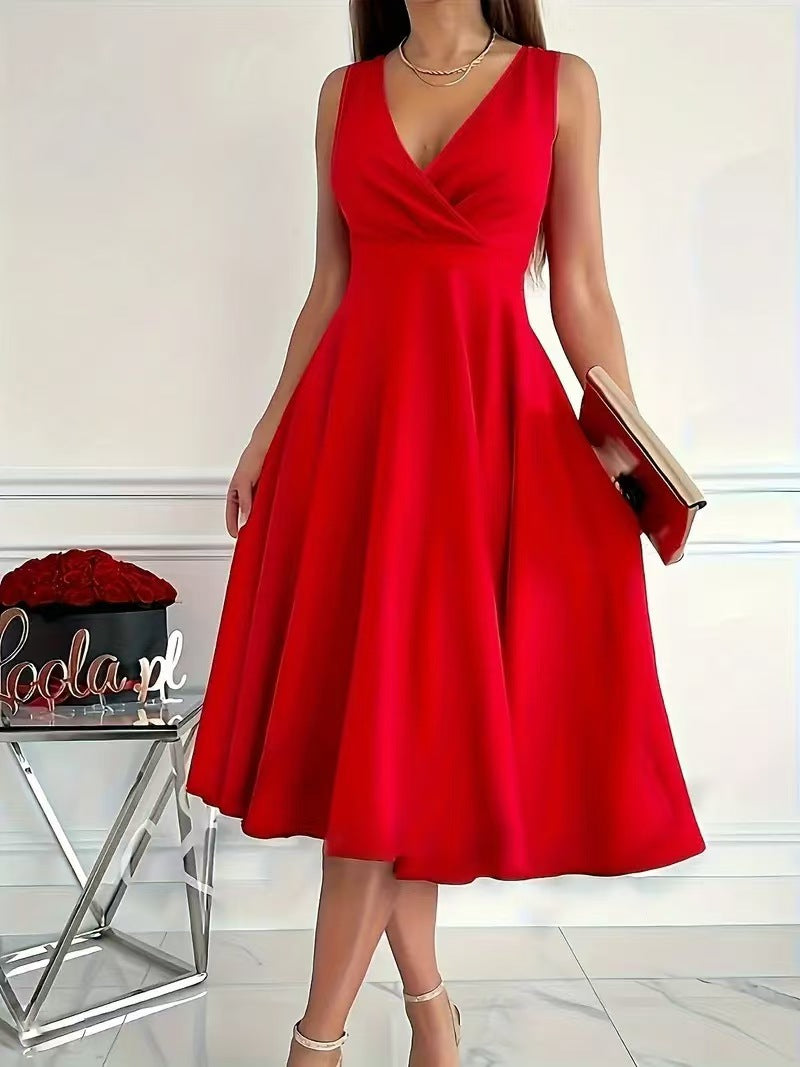 Damen elegantes A-Linie Wickelkleid mit V-Ausschnitt Stalluxe