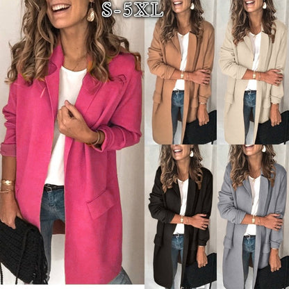 Damen elegante Longjacke mit Taschen Stalluxe