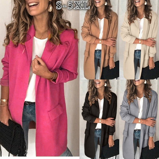 Damen elegante Longjacke mit Taschen Stalluxe