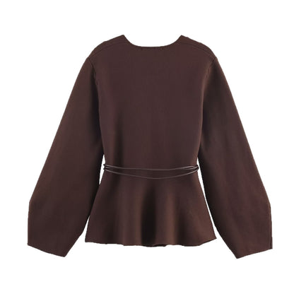 Damen Wickeljacke mit Taillengürtel und weiten Ärmeln Stalluxe