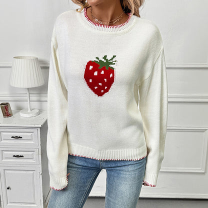 Damen Pullover mit Erdbeer-Motiv und Rippdetails Stalluxe