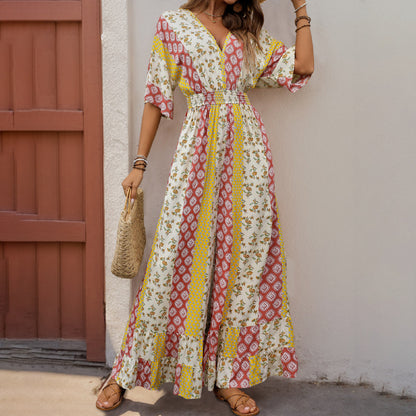 Damen Maxi-Jumpsuit mit floralen Mustern und voluminösen Ärmeln Stalluxe