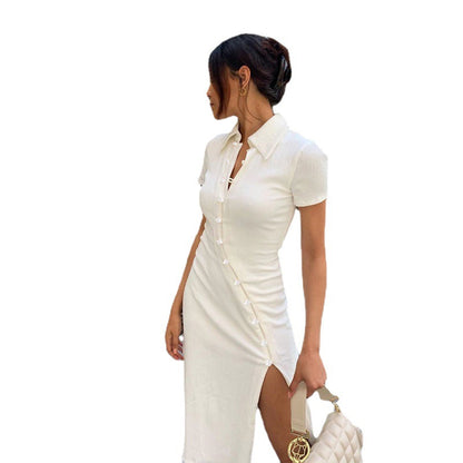 Damen Kurzarm Button-Down Midi Kleid mit Seitenschlitz Stalluxe