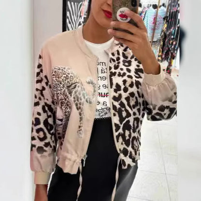 Damen Bomberjacke mit tierischem Print und elastischen Bündchen Stalluxe