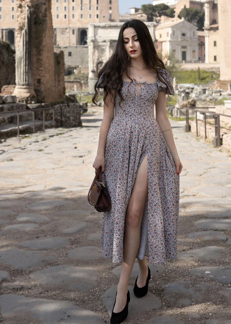 Damen Maxikleid mit romantischem Blumendruck und puffärmeliger Gestaltung Stalluxe