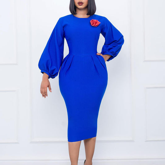 Damen elegantes Kleid mit fließenden Ärmeln und eingearbeitetem Taillenband Stalluxe
