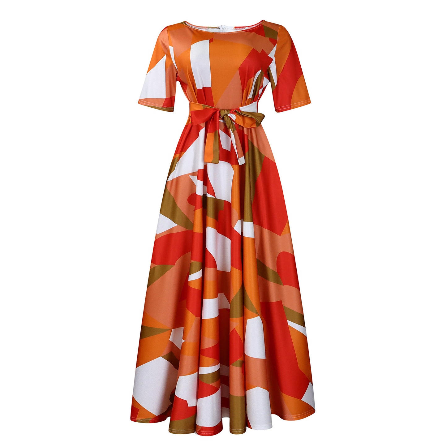 Damen Maxikleid mit modischem Grafikdruck und tailliertem Gürtel Stalluxe