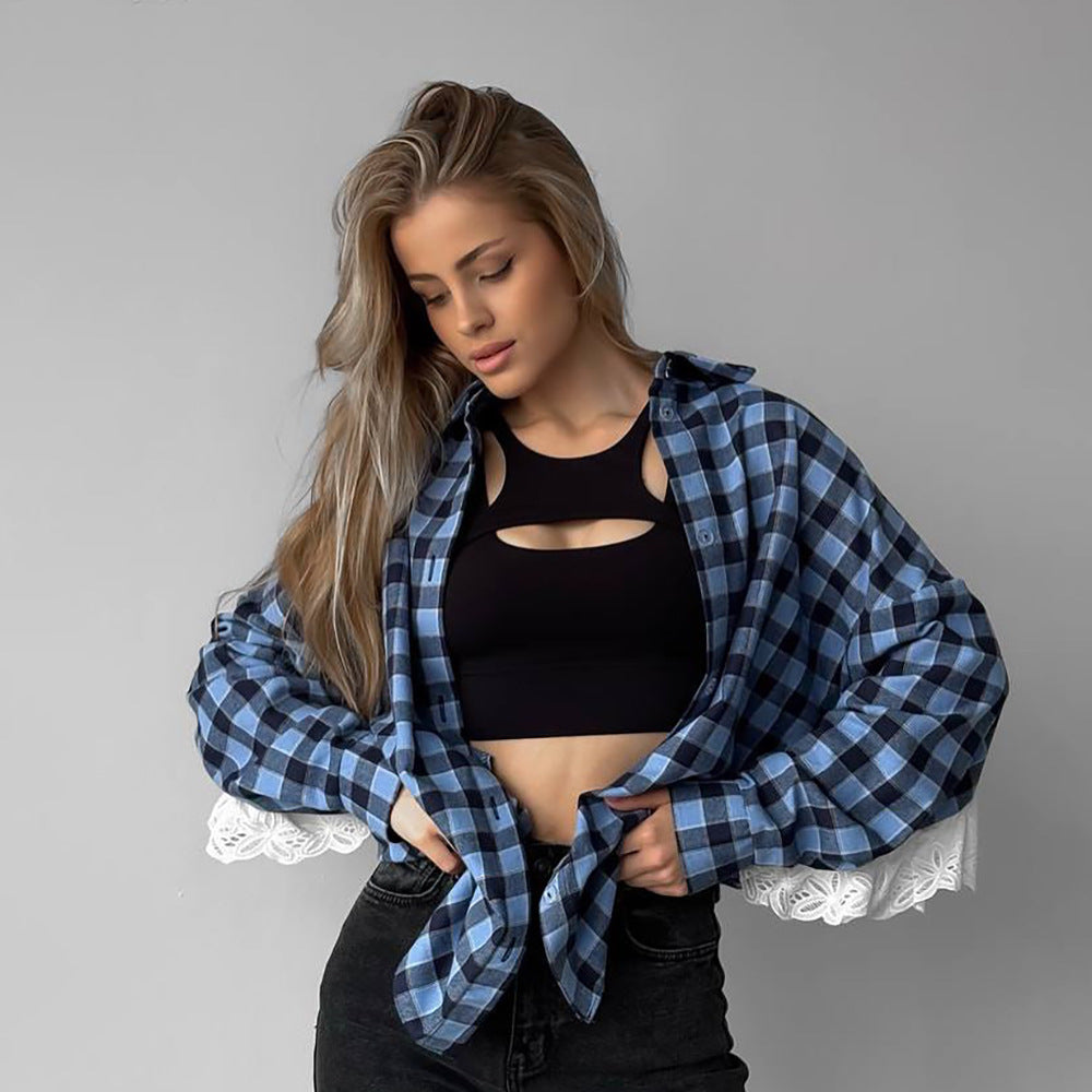 Damen Karottenbluse mit romantischem Spitzenbesatz Stalluxe