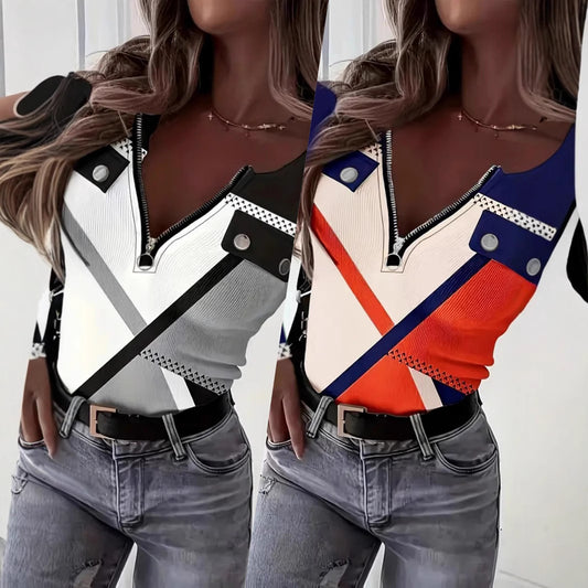Damen stylisches Oberteil mit Reißverschluss und dekorativem Gürtel Stalluxe