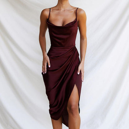 Damen Elegantes und figurbetontes Satin-Cocktailkleid mit hohem Schlitz Stalluxe