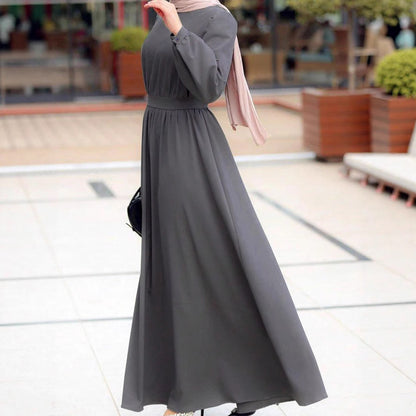 Damen Maxikleid mit elastischem Taillenbund und langen Ärmeln Stalluxe