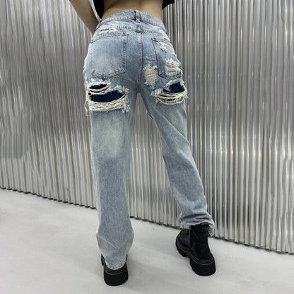 Damen Wide-Leg-Jeans mit Destroyed-Details und hohem Bund Stalluxe