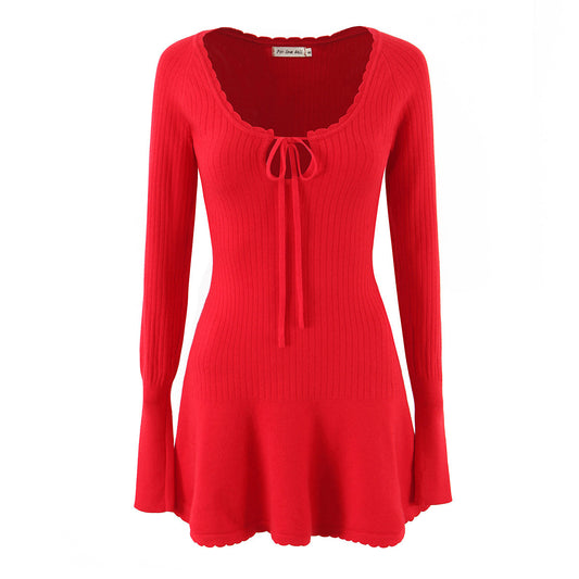 Damen Strickpullover mit elegantem V-Ausschnitt und schickem Rüschensaum Stalluxe
