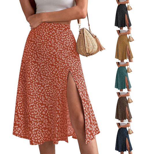 Damen Midi-Rock mit asymmetrischem Schlitz und floralem Muster Stalluxe