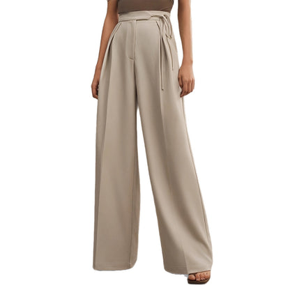 Damen elegante weite Hose mit Taillengürtel und seitlichen Falten Stalluxe