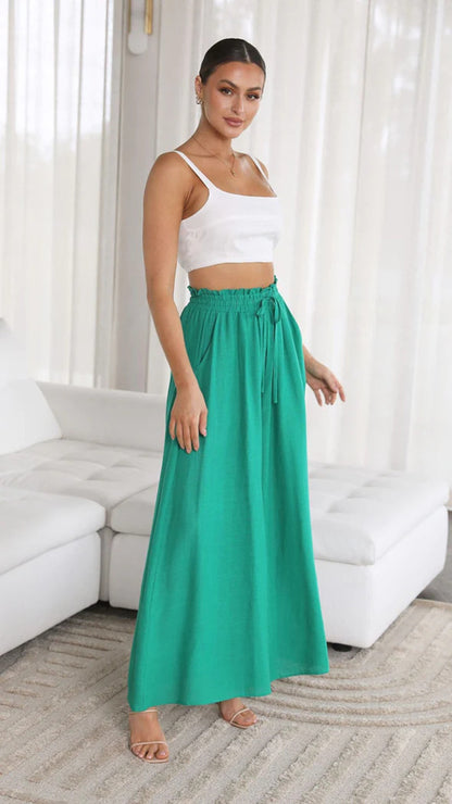Women's Bohemian Style Maxi Skirt with Drawstring Waist Stalluxe