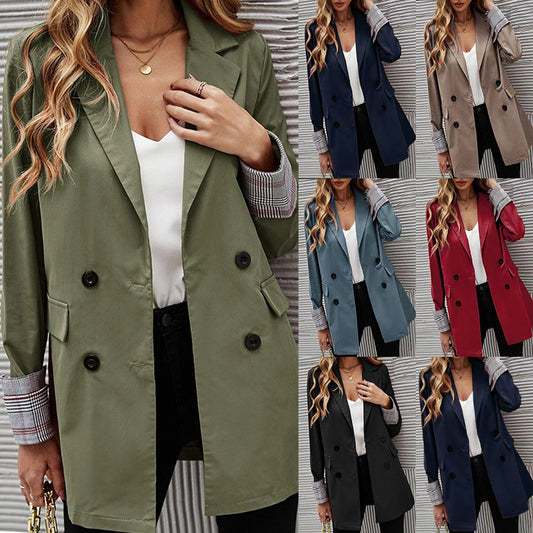 Damen eleganter Blazer mit doppelter Knopfleiste und gestreiften Ärmeln Stalluxe