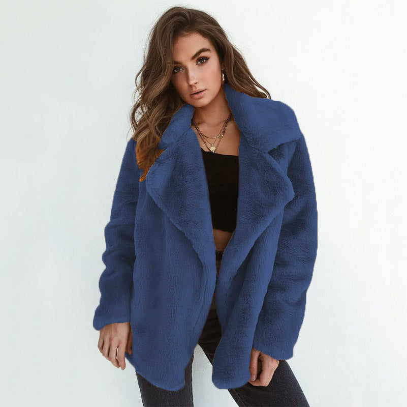 Damen kuscheliger Fleece-Mantel mit klassischem Reverskragen Stalluxe
