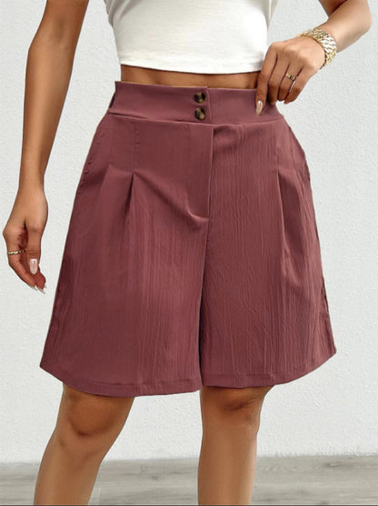 Damen Elegante Shorts mit Knopfverschluss und faltigem Design Stalluxe