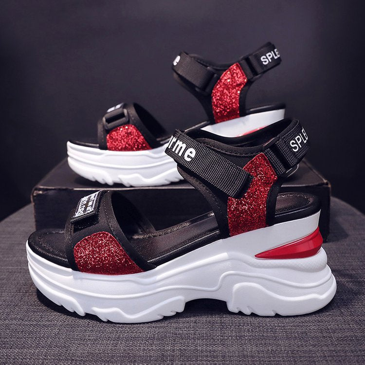 Damen Sportliche Sandalen mit glitzerndem Riemendesign Stalluxe