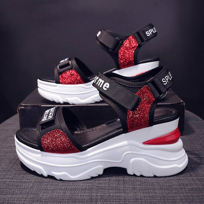 Damen Sportliche Sandalen mit glitzerndem Riemendesign Stalluxe