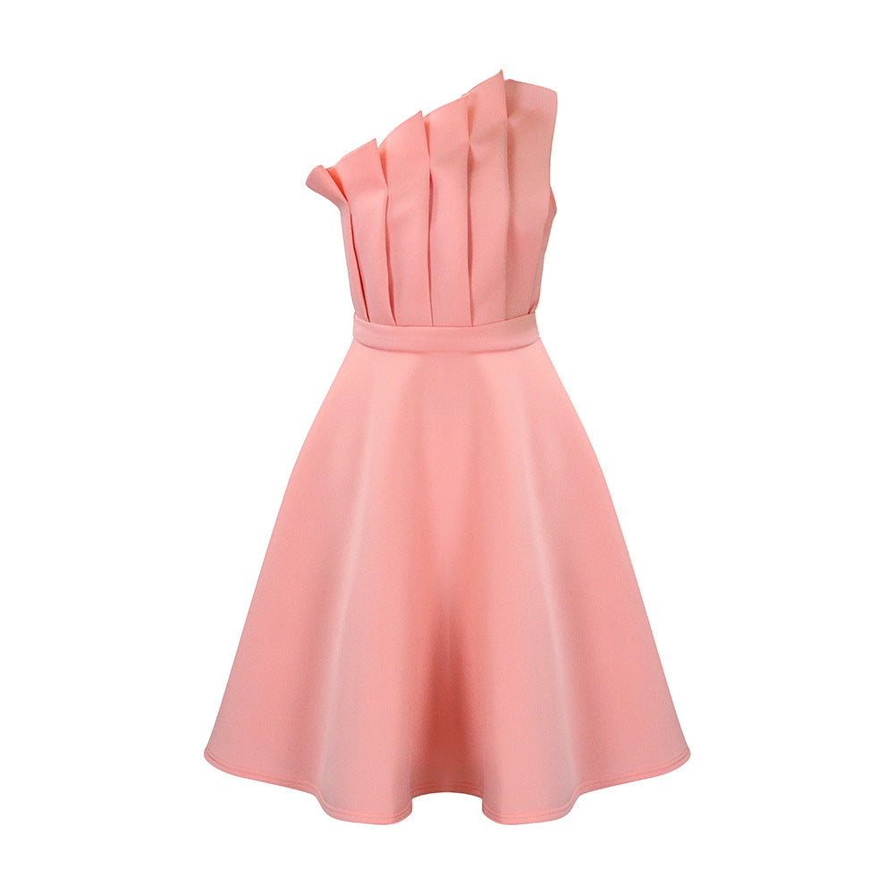 Damen Charmantes Ein-Schulter-Kleid mit Faltenwurf und tailliertem Gürtel Stalluxe