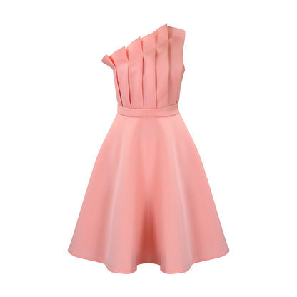Damen Charmantes Ein-Schulter-Kleid mit Faltenwurf und tailliertem Gürtel Stalluxe