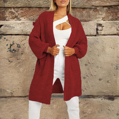 Damen Strickcardigan mit tiefem V-Ausschnitt und großzügigen Taschen Stalluxe Bordeauxrot