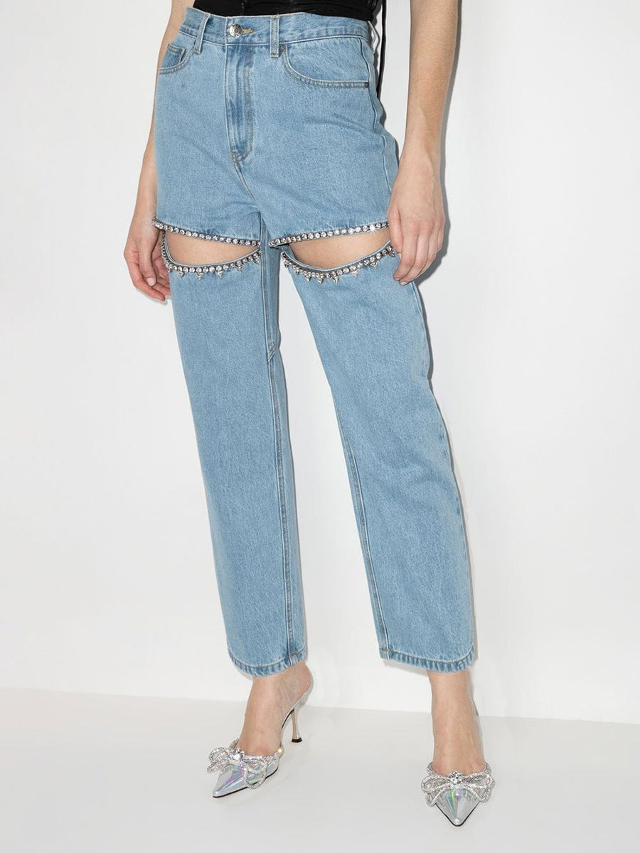 Damen Jeans mit strassbesetzten Ausschnitten und legerem Schnitt Stalluxe