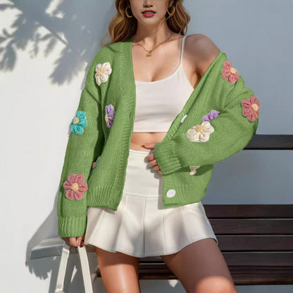 Damen Strickjacke mit floralen Applikationen Stalluxe