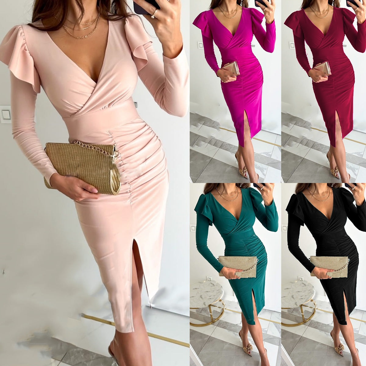 Damen Wickelkleid mit eleganter Raffung und seitlichem Schlitz Stalluxe