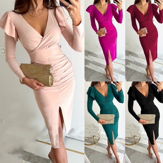 Damen Wickelkleid mit eleganter Raffung und seitlichem Schlitz Stalluxe